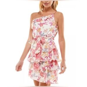 NWT City Studio One Shoulder Ruffled Dress in Ivy Pink